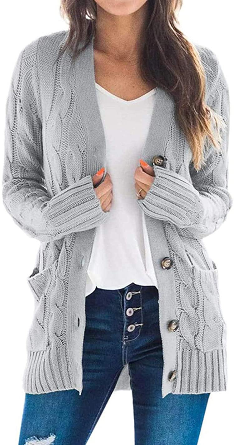 PRETTYGARDEN Women's Open Front Cardigan Sweaters Fashion Button Down Cable Kint Chunky Outwear W... | Amazon (US)