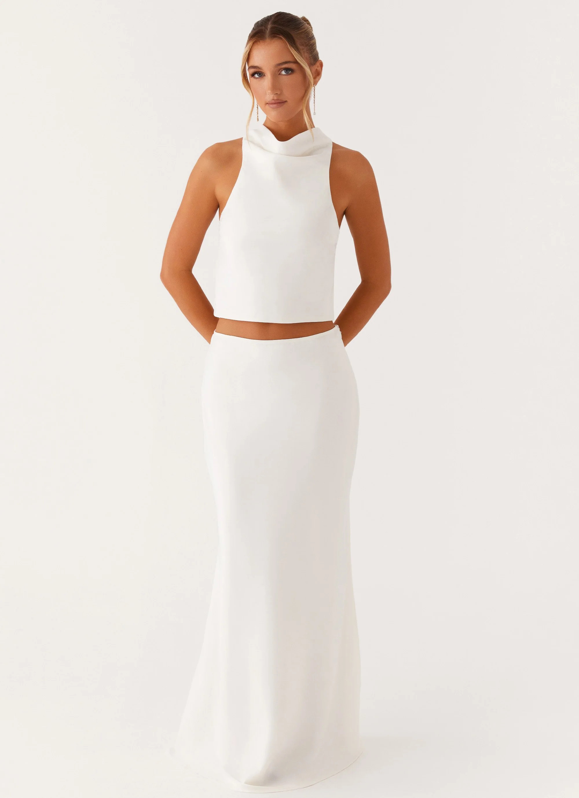 Mina Satin Maxi Skirt - White | Peppermayo (Global)