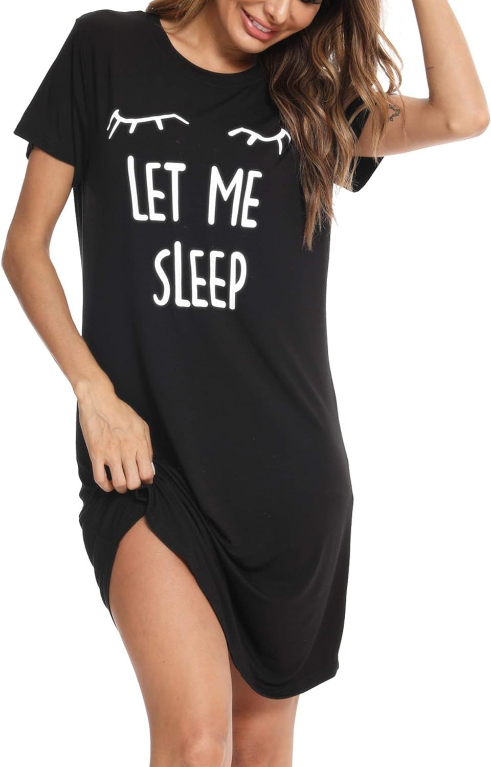 SWOMOG Women's Nightgown Short Sleeve Sleep Shirt Cute Print Nightdress Soft Comfy Modal Sleepwea... | Amazon (CA)