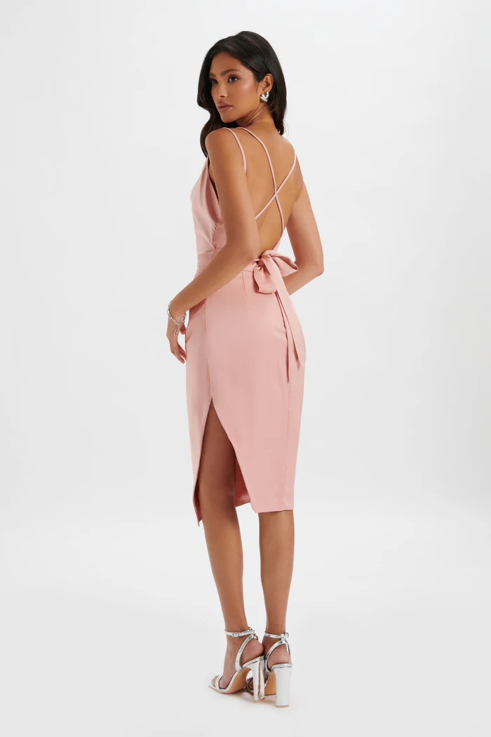 KATRINA Strappy Cowl Neck Satin Midi Dress In Pink | Lavish Alice Retail Ltd