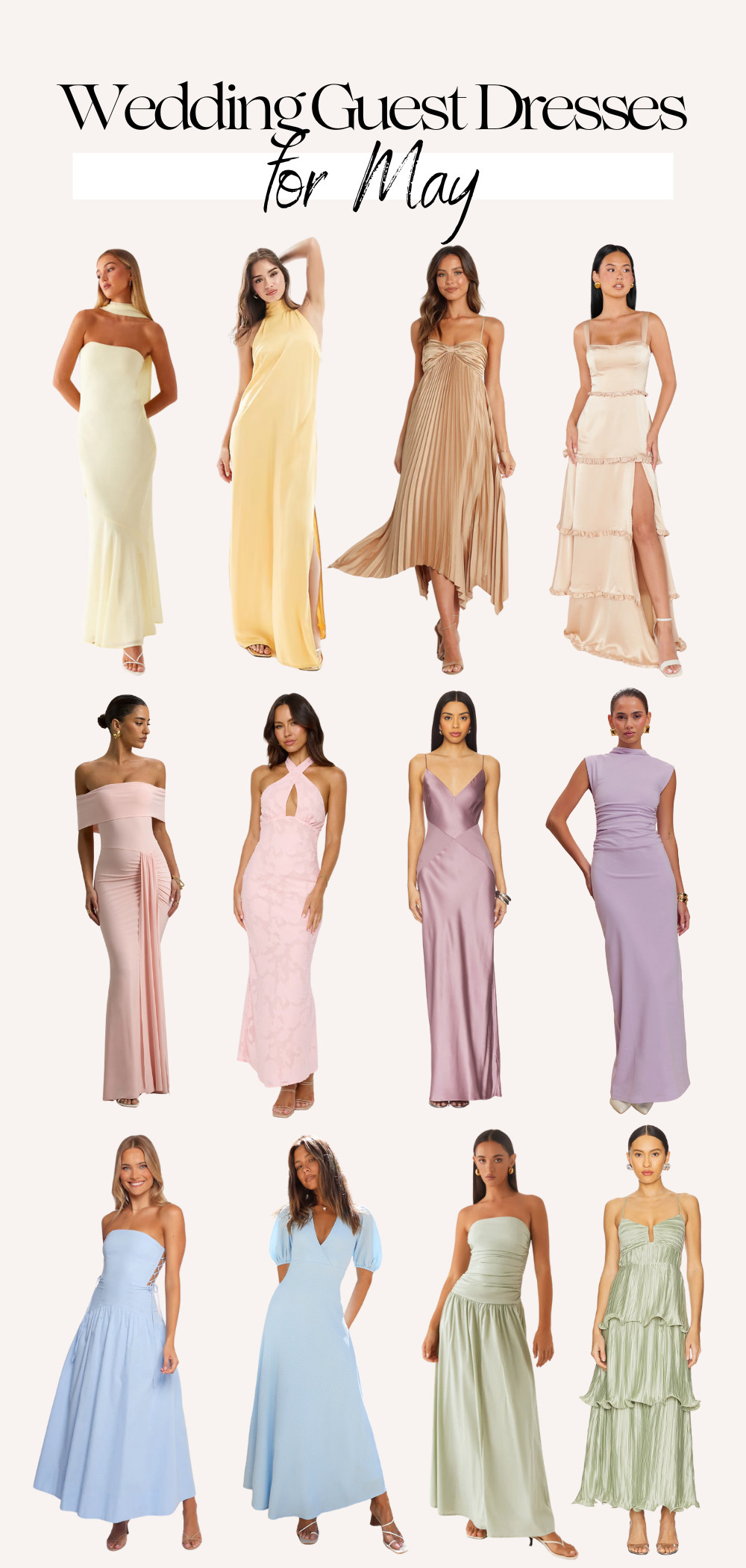 Ready to attend a wedding in May? Explore wedding guest dresses designed for the season. From light fabrics to pastel shades, find the ideal dress to embrace the beauty of spring and make a statement at any wedding. 

 #LTKSeasonal #LTKWedding