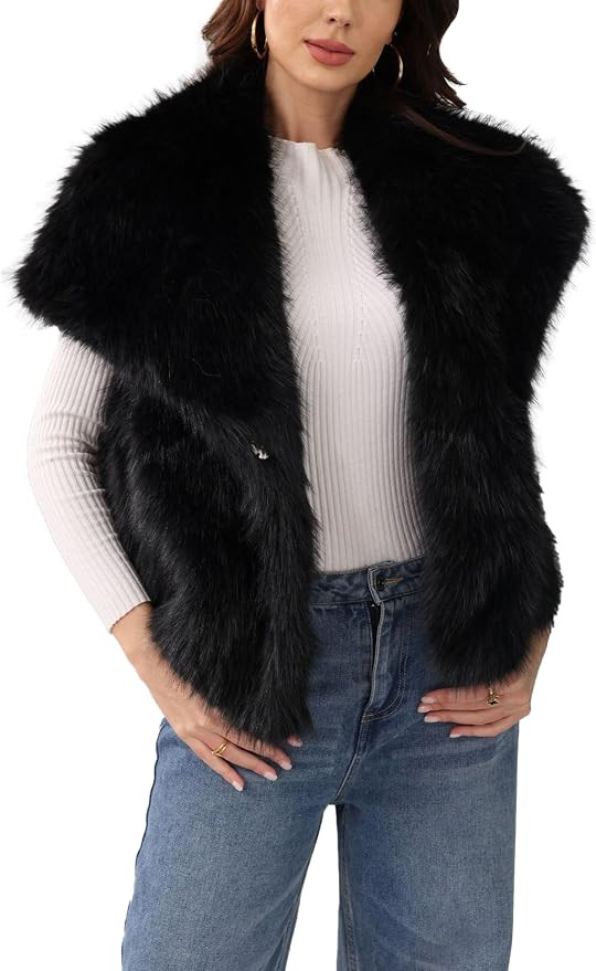 Women's Faux Fur Vest Lapel Collar Sleeveless Shaggy Jackets Fall Winter Open Front Fahion Outerw... | Amazon (US)