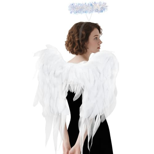 Angel Wings and Halo Headband for Women Adults Girls - White Chiffon Fairy Wings, Elegant Costume Accessories for Halloween Christmas Party Cosplay | Amazon (US)