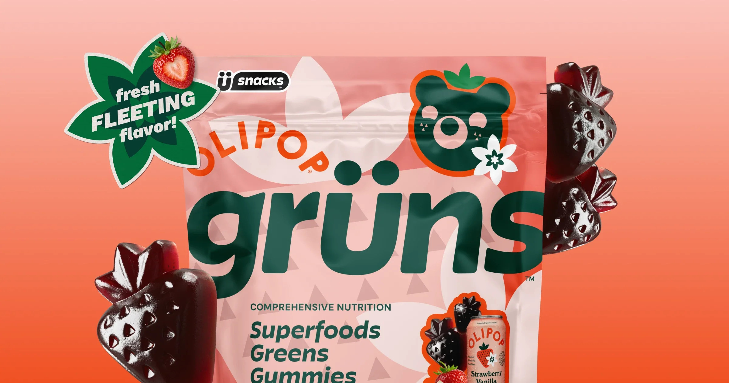 Grüns & OLIPOP® Strawberry & Vanilla Gummies | Gruns