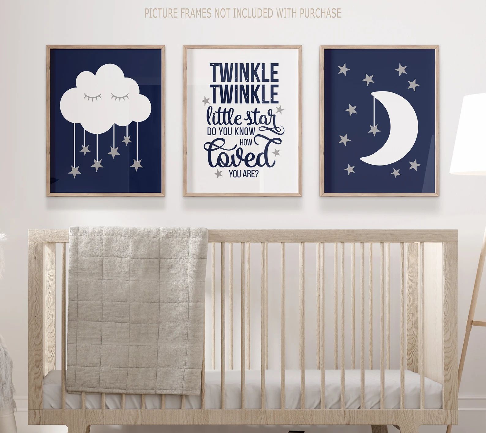 Moon Cloud Stars Nursery Decor Prints or Canvas Twinkle Twinkle Little Star Wall Art Navy Boy Quo... | Etsy (US)