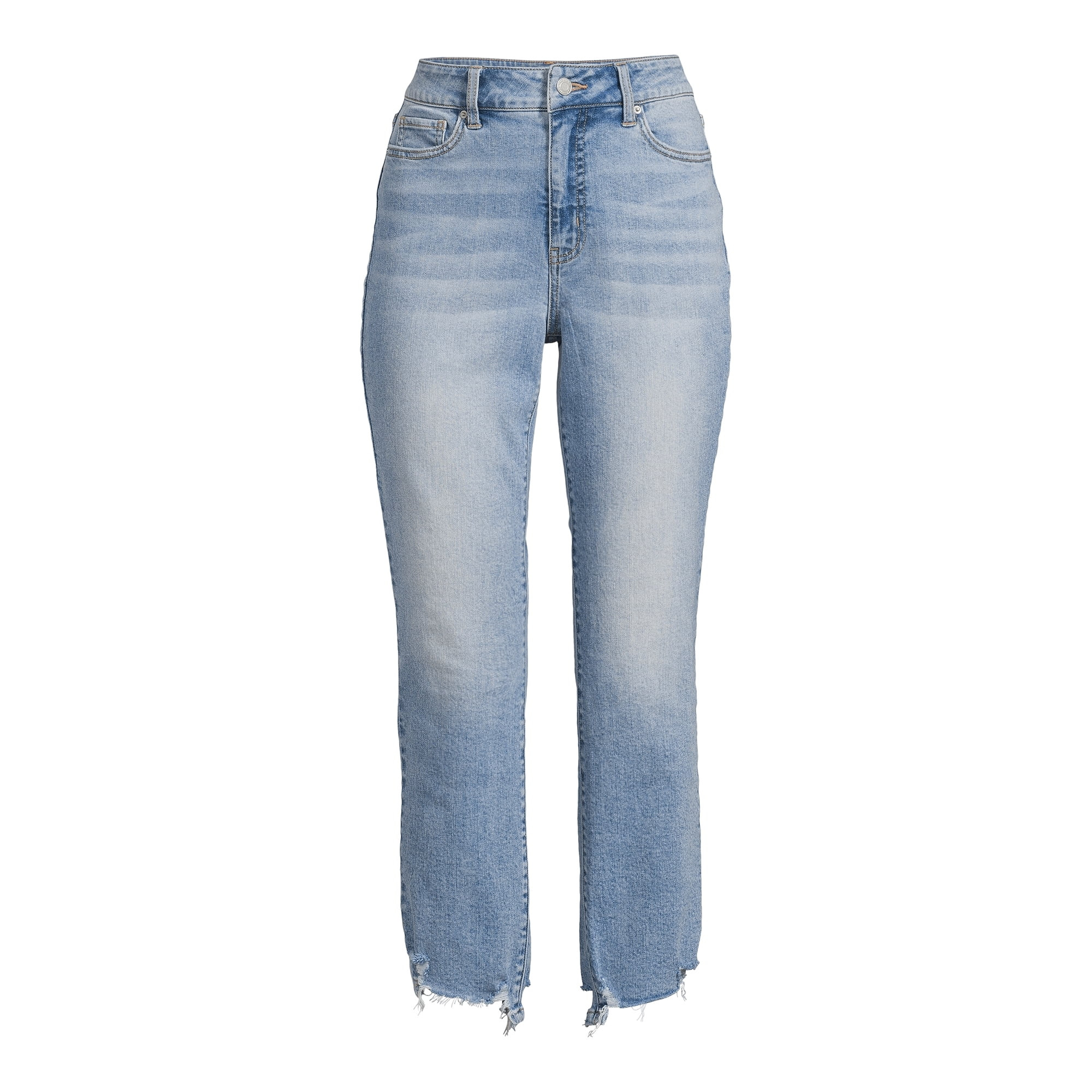Time and Tru Women's Destructed Hem Straight Leg Jeans, 27.5" Inseam for Regular, Sizes 2-18 - Wa... | Walmart (US)