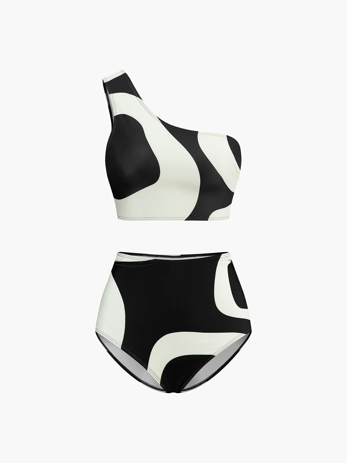 Two-Tone Asymmetrical Neck Bikini Set | Commense