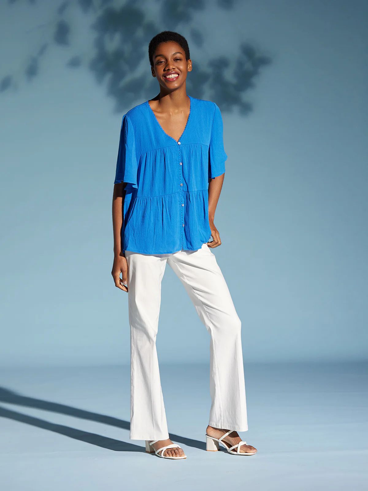 Flutter Sleeve V-Neck Blouse | 89th + Madison