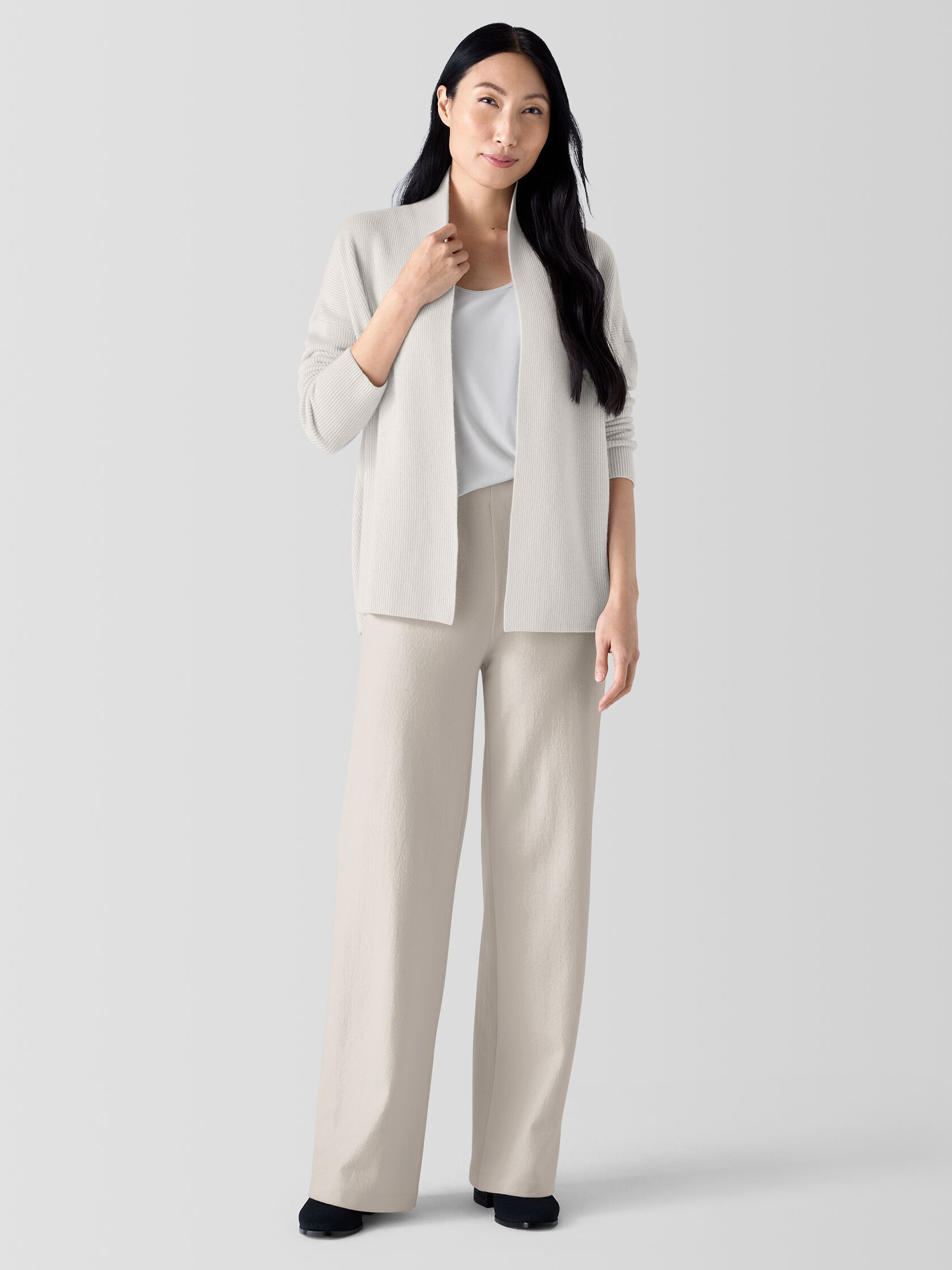 Felted Wool Jersey Wide-Leg Long Pant in Regenerative Wool | Eileen Fisher