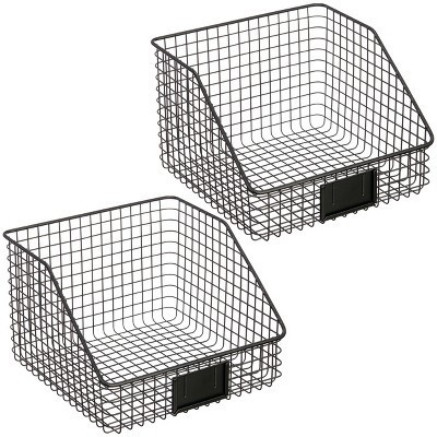 Metal Open-Front Pantry Basket with Label Plate - Set of 2 - Matte Black | Target