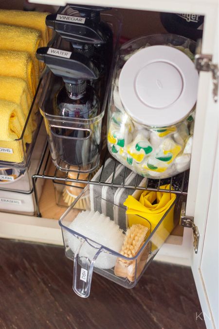 This deep corner, under the sink kitchen cabinet was tricky to organize but I was successful in using every inch if the space by using stacking bins, turntables and risers. It now holds a ton of cleaning supplies and I keep it organized by labeling everything and keeping the most used items in the front. home organization kitchen organization cabinet organization cleaning supply organization kitchen storage pop canister cabinet storage 

#LTKfindsunder50 #LTKhome #LTKstyletip