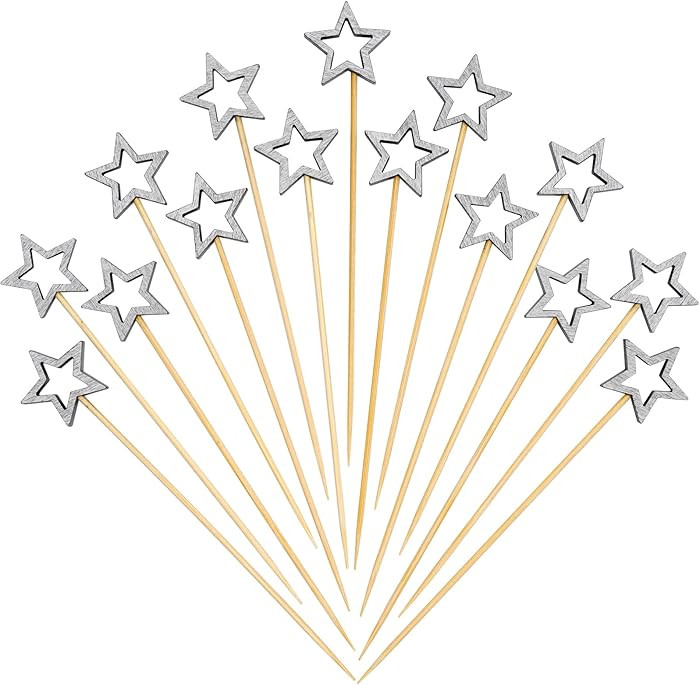 Minisland Matt Silver Star Cocktail Picks, 5.5 Inch Long Bamboo Fancy Toothpicks for Appetizers, ... | Amazon (US)