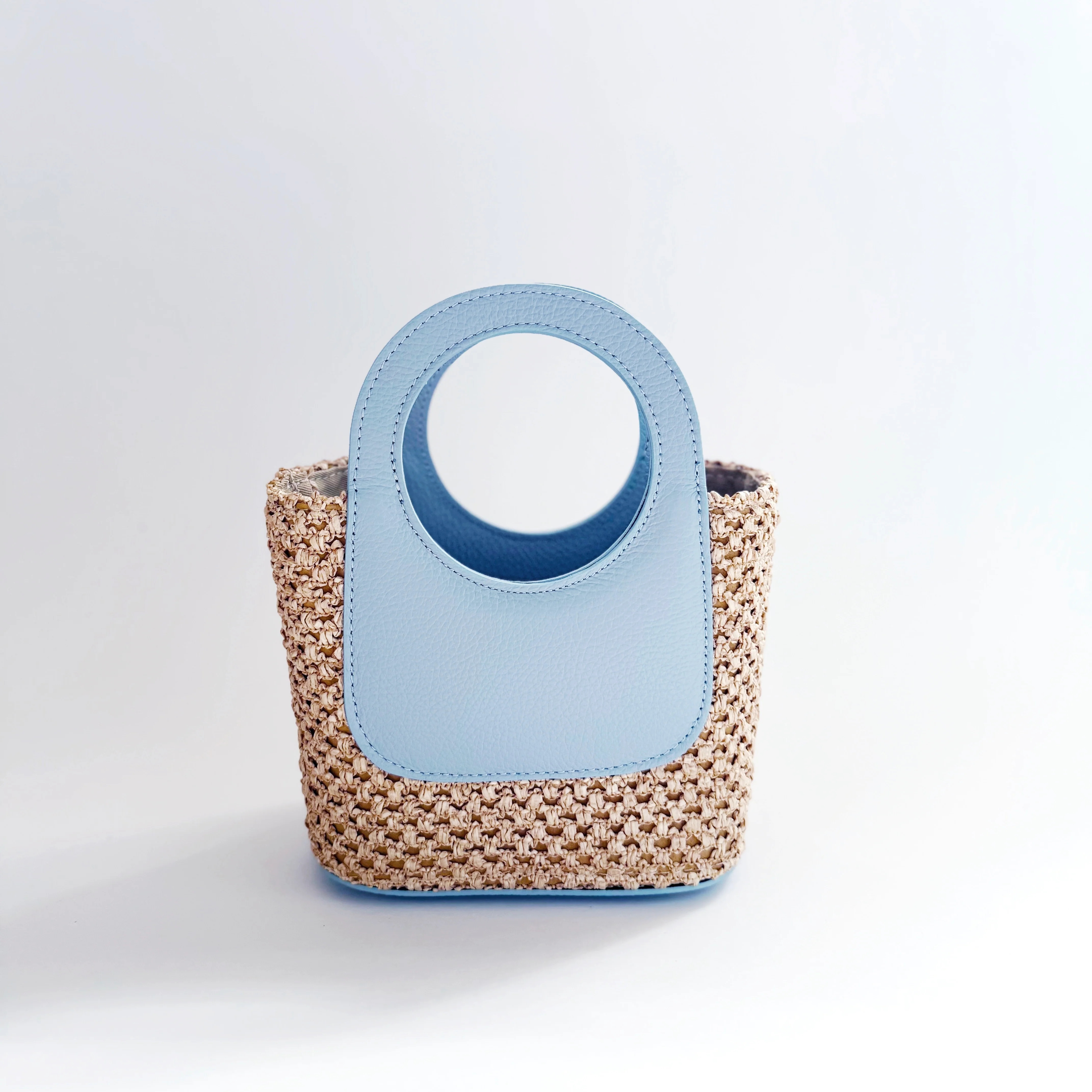 Powder Blue Raffia Circle Mini Tote | Colores Collective