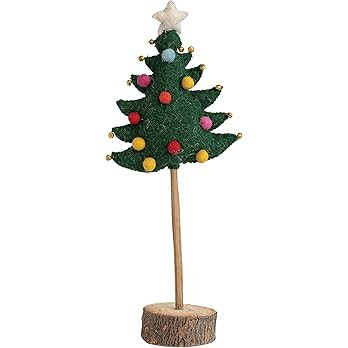 Creative Co-Op 6" Round x 15" H Handmade Wool Felt Tree w/Star, Pom Poms, Jingle Bells & Wood Sli... | Amazon (US)
