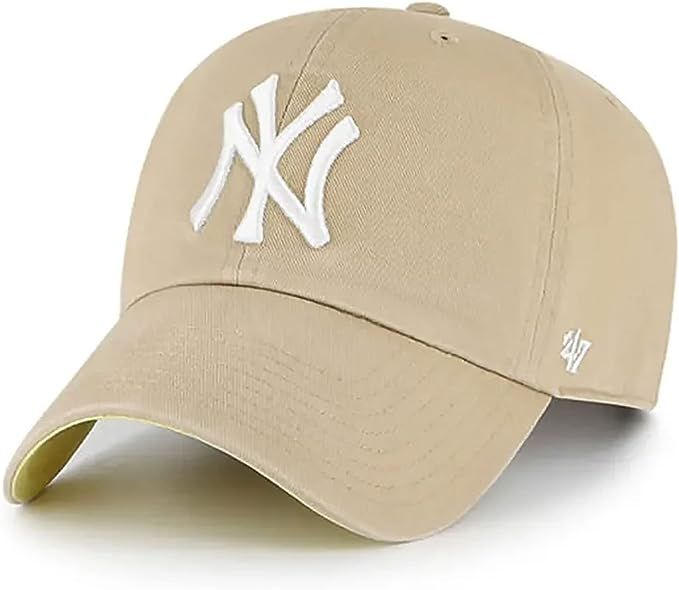 '47 New York Yankees Mens Womens Ballpark Clean Up Adjustable Strapback Khaki Hat with White Logo | Amazon (US)