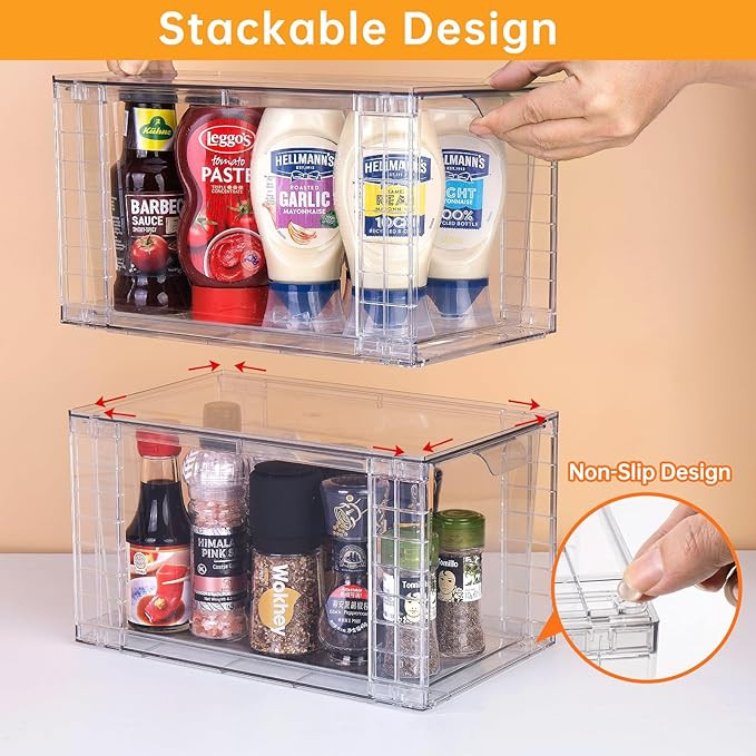 4Pack Large Stackable Kitchen Storage Drawers, Clear Foods Organizer Bins with Handles, Easily As... | Amazon (US)