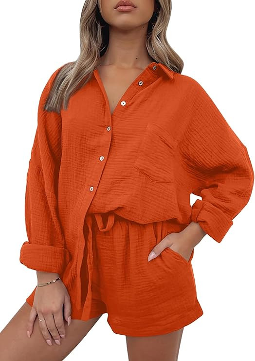 AUTOMET 2 Piece Sets For Women Lounge Wear Matching Two Piece Pajama Fashion Oversized Shirts And... | Amazon (US)