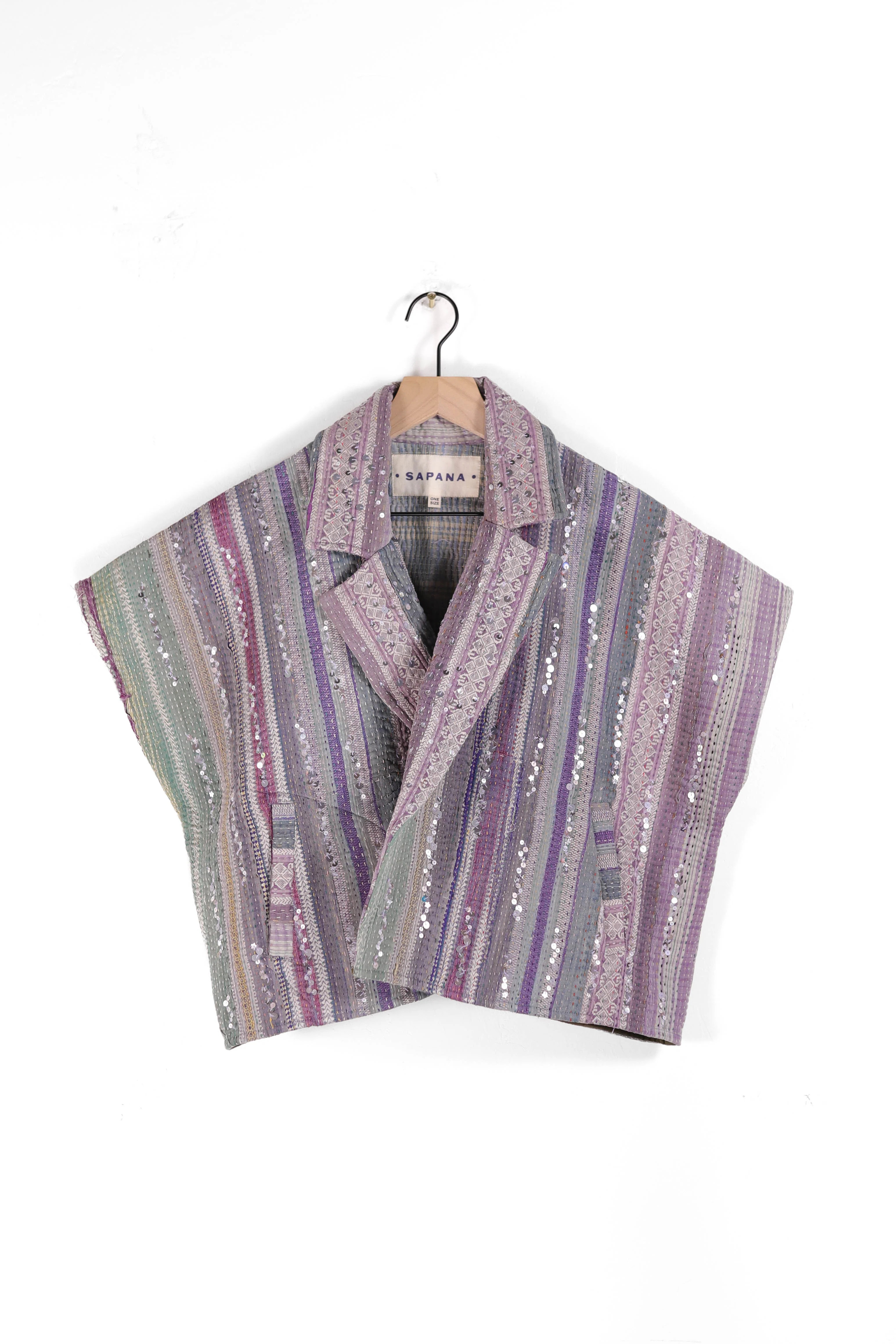 Tara Crop Coat – Vintage Kantha Jacket with Hand-Applied Sequin Detail | Sapana | Sapana