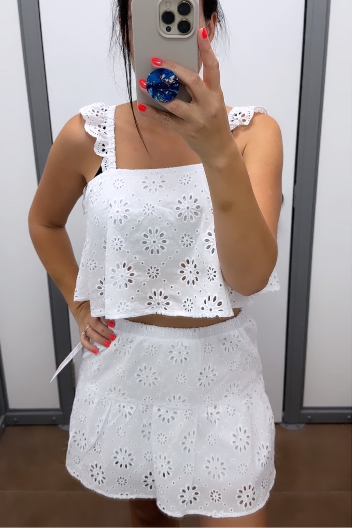 If your Walmart has the Celebrity Pink 2 piece eyelet sets, GET ONE! 🥰 you can mix and match sizes for top and bottom to get the perfect fit, they also had a royal blue I might have to go back now. 💙 

#walmartfashion #ltkfinds #walmart 

#LTKsalealert #LTKstyletip #LTKSeasonal