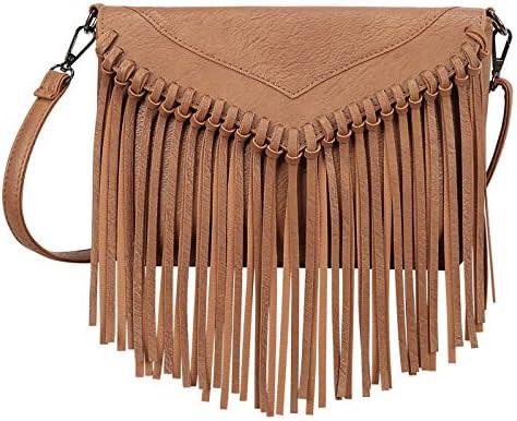 HDE Women's PU Leather Hobo Fringe Crossbody Tassel Purse Vintage Small Handbag | Amazon (US)