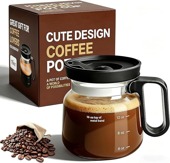 16oz Coffee Pot Mug,Glass Coffee Cups Mini Coffee Pot Coffee Mug,with Leak-proof Lid Large Capaci... | Amazon (US)