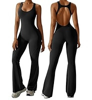 OEAK Womens Flare Jumpsuit with Bra Tummy Control Cutout Romper Workout Outfit Sleeveless Unitard... | Amazon (US)