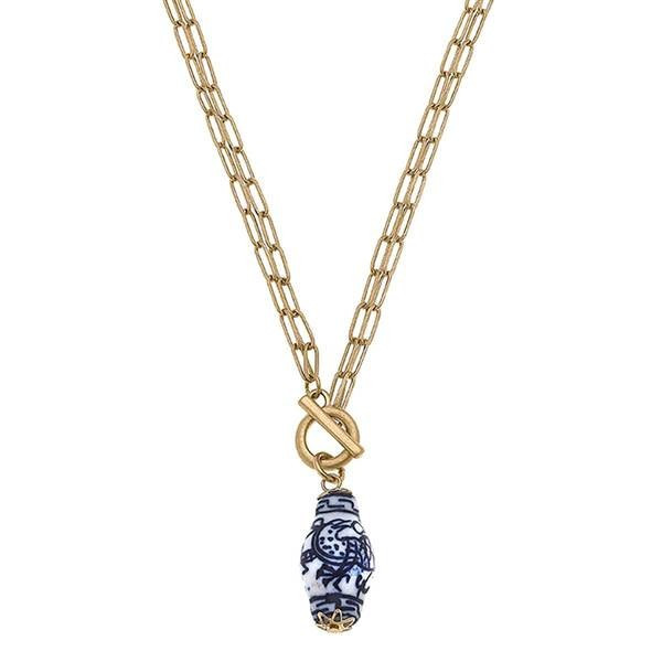Annabeth Chinoiserie T-Bar Necklace in Blue & White | CANVAS