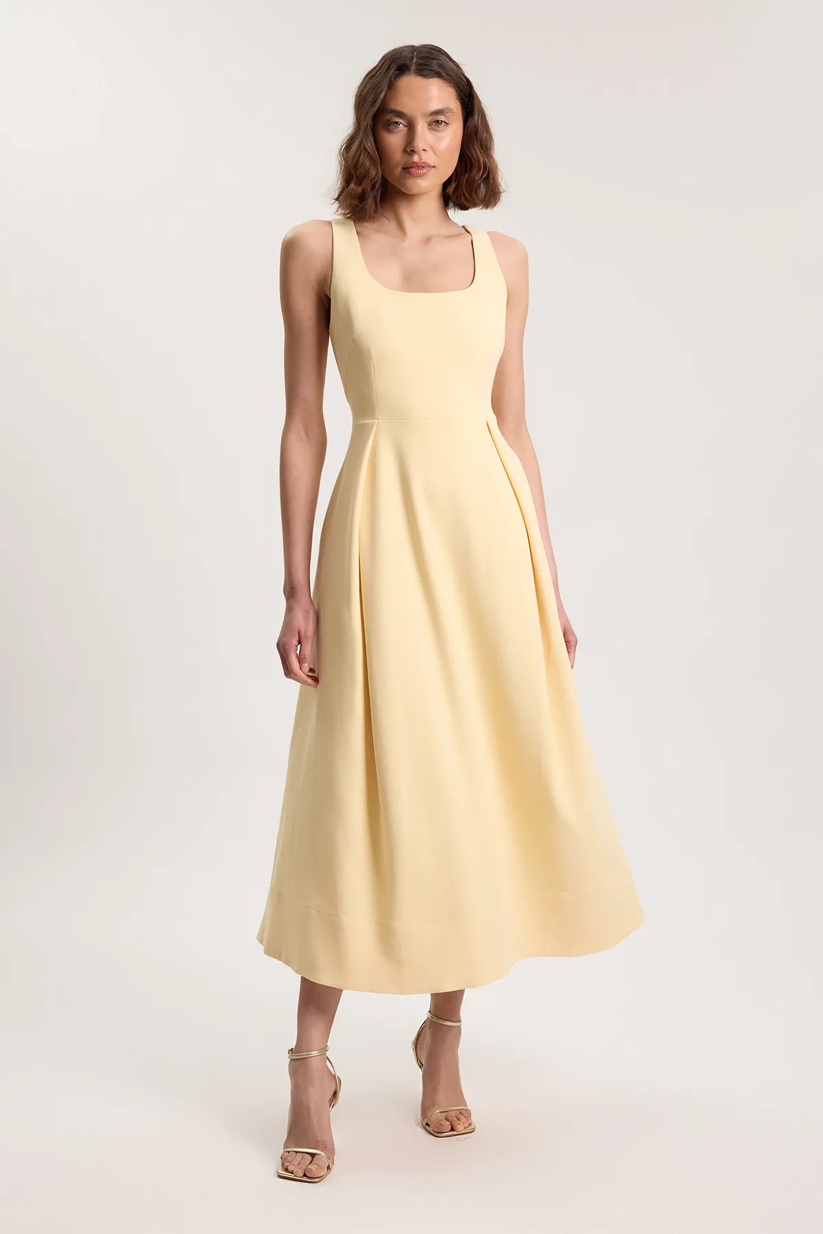 Yellow Tailored Full Skirt Midi Dress | Karen Millen | Karen Millen