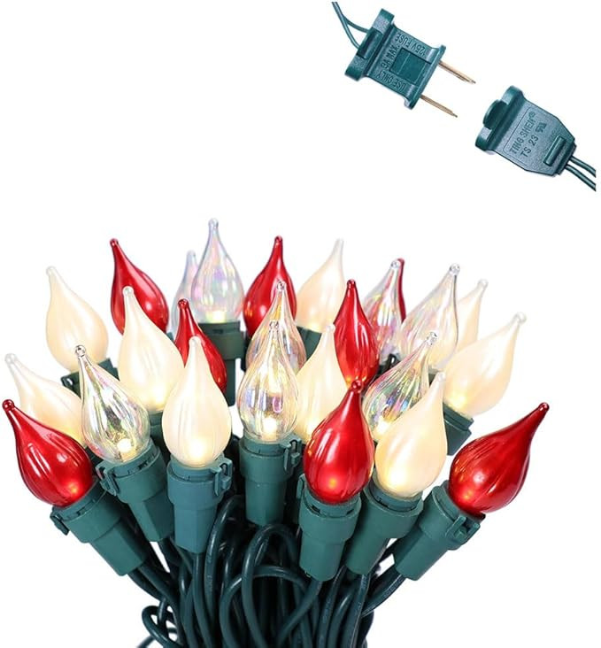 GlowVibe Red White Christmas Lights Outdoor C3 Flame Lights 50 LED Plug in String Lights Extendab... | Amazon (US)