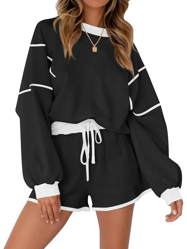Yousify Womens Sweatsuits 2 Piece Outfits Oversized Crewneck Sweatshirts High Waisted Casual Shor... | Amazon (US)