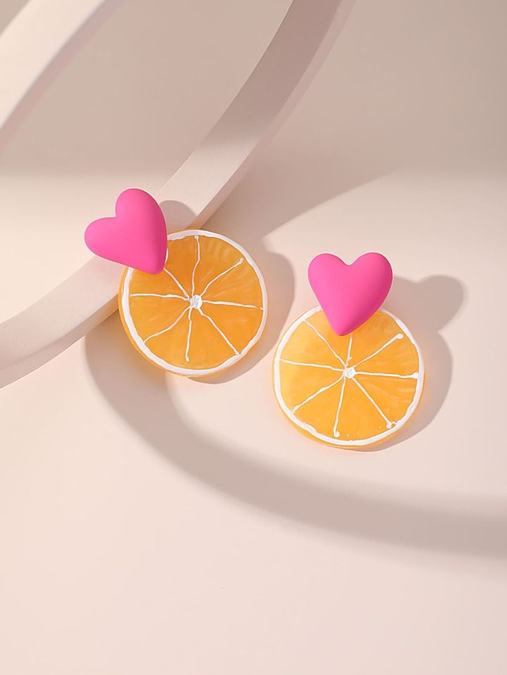 Heart & Lemon Slice Drop Earrings | SHEIN