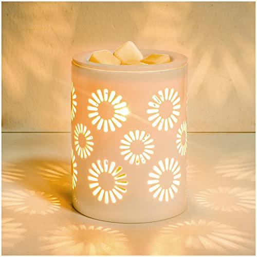 SALKING Ceramic Wax Melt Warmer, Electric Wax Warmer for Scented Wax, Candle Warmer Oil Burner with Edison Bulbs, Sunflower Fragrance Warmer Wax Cubes for Home, Bedroom, Birthday Gifts for Women | Amazon (US)