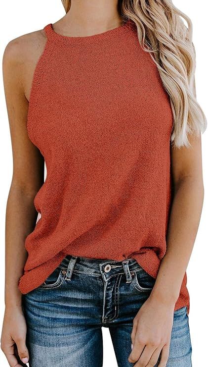 Tutorutor Womens Sleeveless High Neck Cami Tank Tops Summer Fall Loose Knitted Halter Sweater Ves... | Amazon (US)