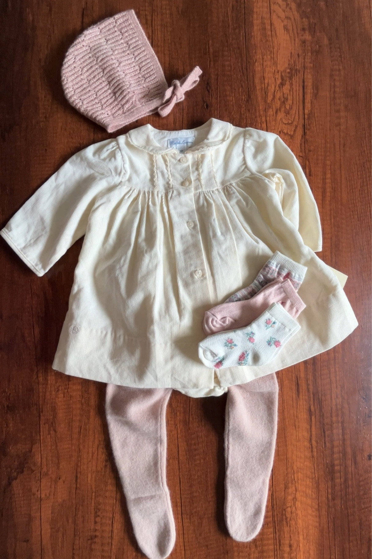 Corduroy, cashmere, and florals oh my! 🎀🥹 My favorite cozy, yet classy look for baby girl for fall and winter time! This vintage Ralph Lauren creamy, corduroy long sleeve dress with the sweetest Peter Pan collar pairs so beautifully with some muted pink cashmere leggings and a bonnet. Floral socks make it extra delicate 🎀

Shop similar looks below!! ⬇️⬇️

#LTKKids #LTKBaby #LTKBump