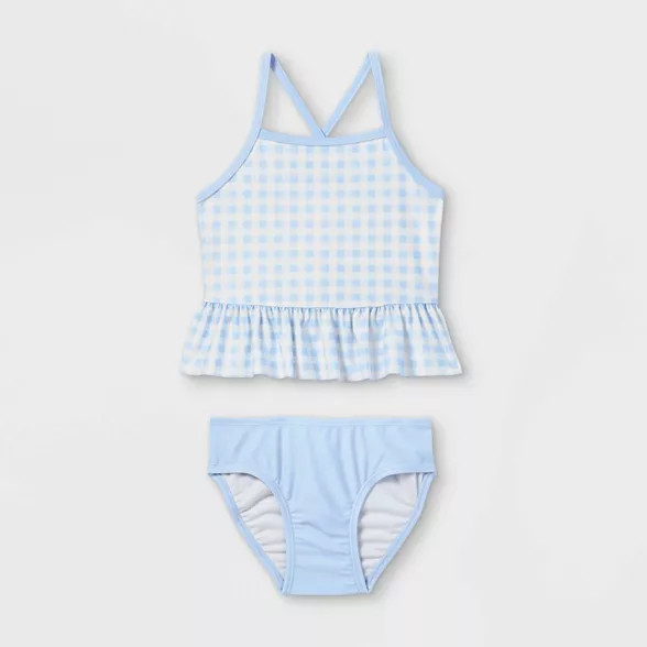 Toddler Girls' Gingham Tankini Set - Cat & Jack™ Blue | Target