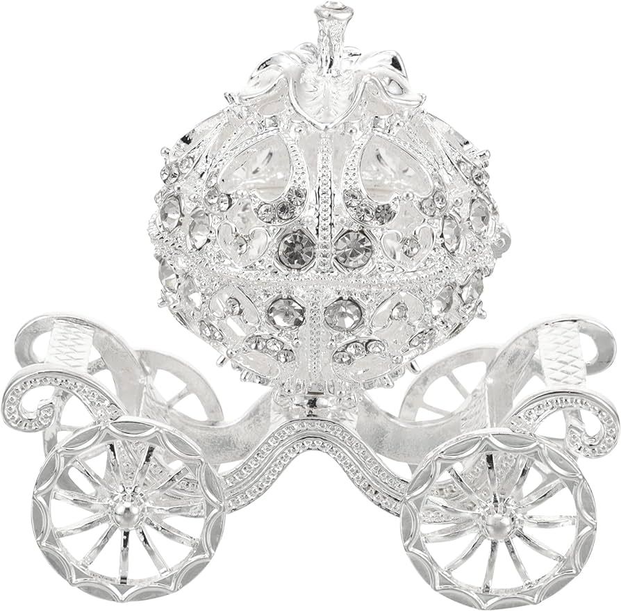 Kisangel Silver Rhinestone Princess Crystal Pumpkin Carriage Trinket Jewelry Box Collectible Figu... | Amazon (US)