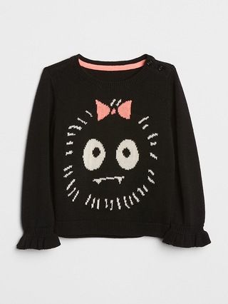 Gap Baby Graphic Ruffle-Sleeve Pullover Sweater True Black Size 0-3 M | Gap US