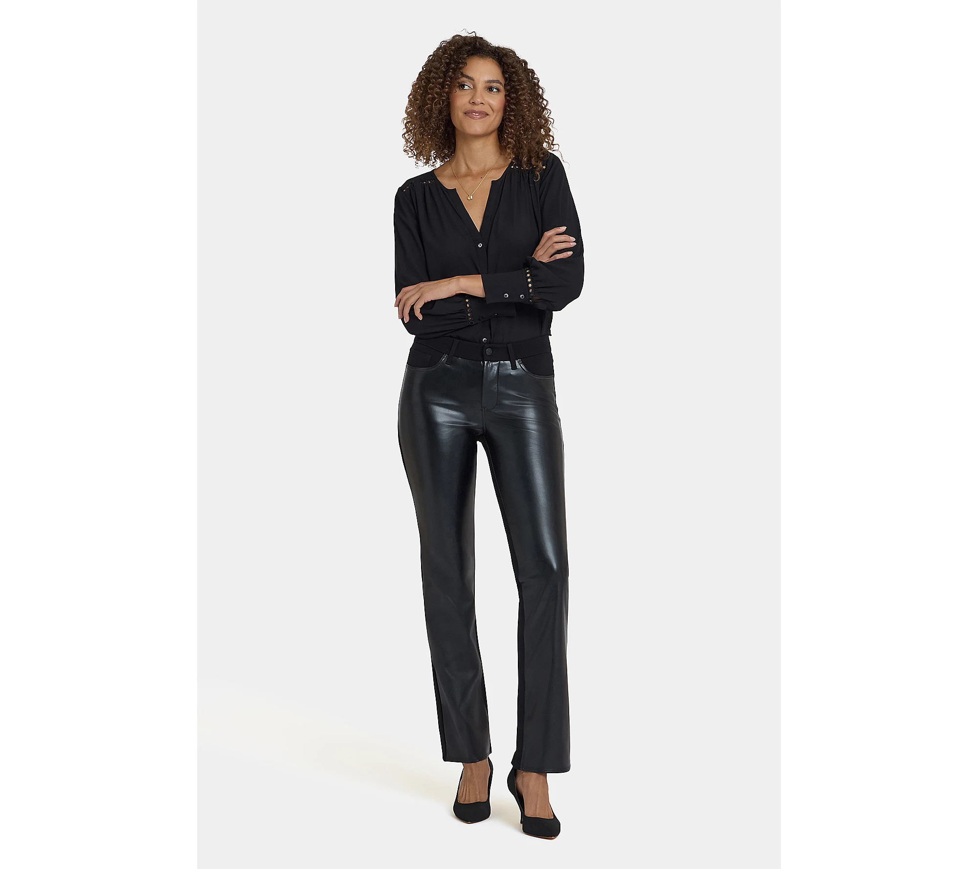 NYDJ Vegan Stretch Leather Marilyn Straight Pan ts | QVC