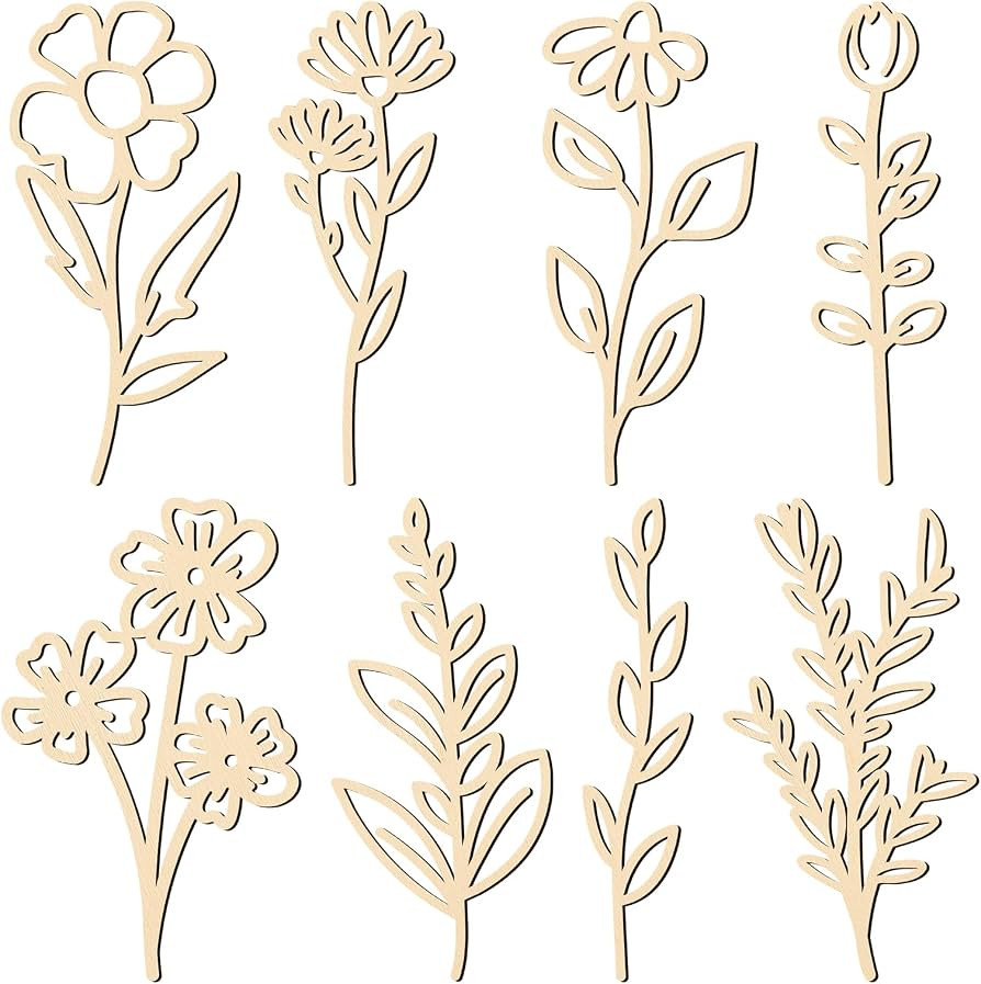 PerKoop 8 Pcs Wooden Flowers Wildflowers Wall Decor, Colorable Wood Floral Cutouts for Crafts, Bo... | Amazon (US)