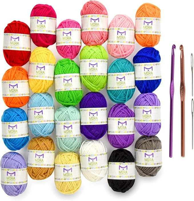 Mira Handcrafts 24 Acrylic Yarn Skeins | Total of 525 Yards Craft Yarn for Knitting and Crochet |... | Amazon (US)