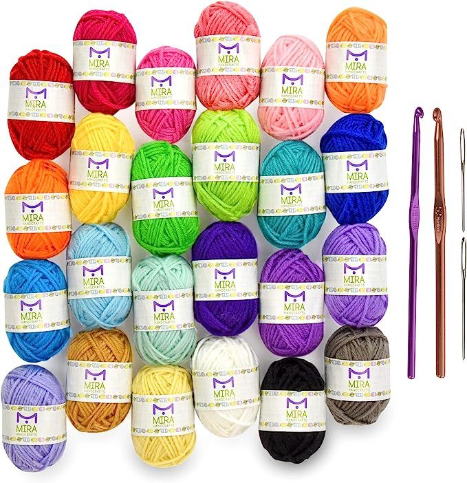 Mira Handcrafts 24 Acrylic Yarn Skeins | Total of 525 Yards Craft Yarn for Knitting and Crochet |... | Amazon (US)