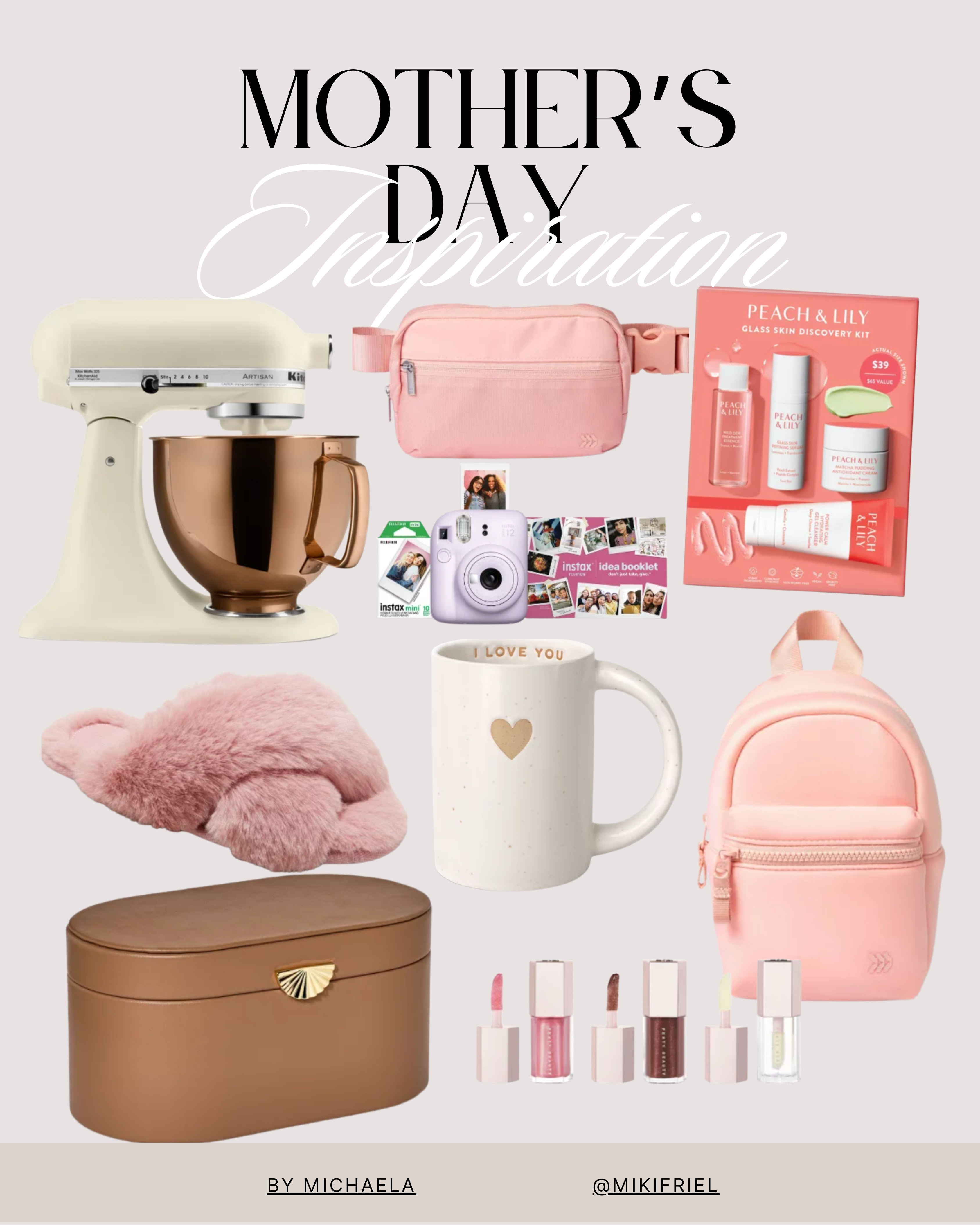 Mother's Day finds. Kitchenaid. Mixer. Mug. Lip Gloss. Polaroid camera. Slippers. Backpack. Giftbox.  

 

#LTKGiftGuide #LTKSeasonal #LTKSaleAlert