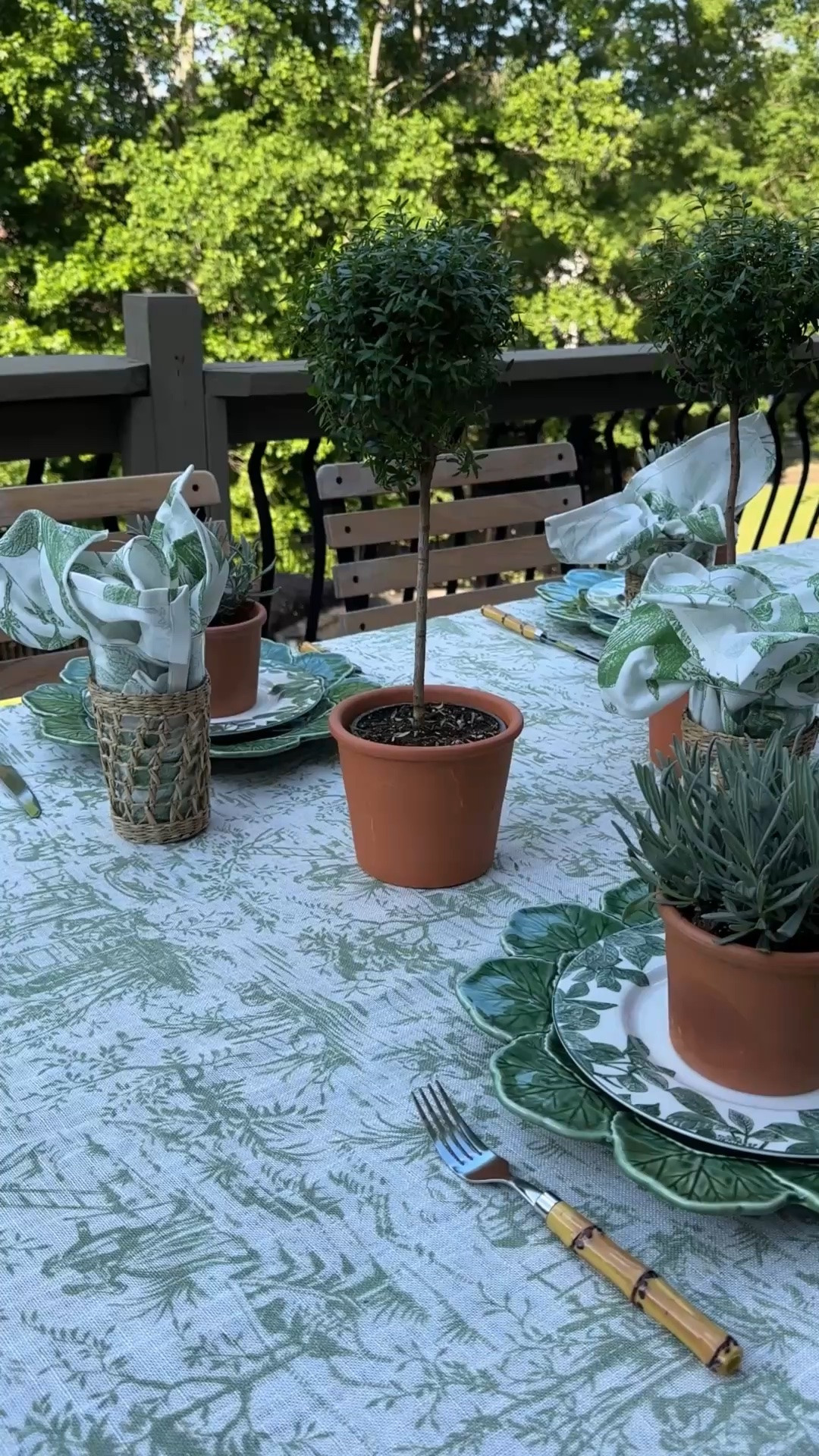Dinner on the deck just got a little prettier… 🌿✨
I may have a slight obsession with anything green lately, and this table was the perfect excuse to lean all the way in. From the leafy cabbage plates to the bamboo flatware and sweet little potted plants at each place setting, every detail feels fresh, layered, and ready for a long summer evening outdoors.
One of my favorite entertaining tricks? Use simple potted herbs and topiaries as decor and take-home favors. Beautiful, affordable, and your guests leave with something to enjoy later too.
I’ve linked the table linens, cabbageware-inspired pieces, bamboo flatware, planters, and more over on LTK for anyone wanting to recreate this garden-inspired look at home! 🌱
#ltkhome #summerentertaining #outdoordining #tablescapeinspiration #gardeninspired #cabbageware #southernstyle #entertainingathome #summerdecor #tabledecor #homedecorideas #celebrateanddecorate

#LTKdayinmylife #LTKHome