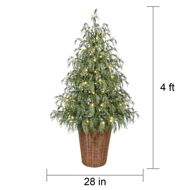 My Texas House 4ft Pre-lit Green Northern Pine Potted Christmas Tree, 80 Twinkle LED | Walmart (US)