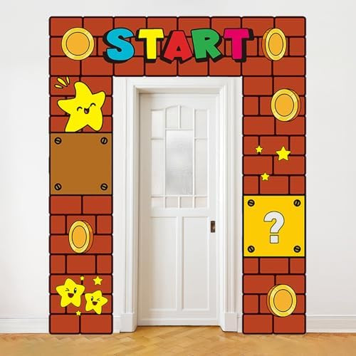 Super Birthday Party Decorations Bros Porch Banner Backdrop Video Game Party Supplies Door Decora... | Amazon (US)