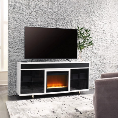 Gardoni 72" TV Stand with Electric Fireplace, White/Black | Ashley Homestore