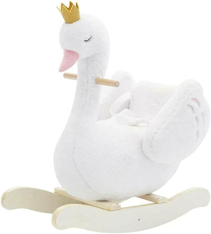 labebe - Plush Rocking Horse Wooden, Baby Riding Animal White Swan, Kid Ride On Toy for 1-3 Year ... | Amazon (US)