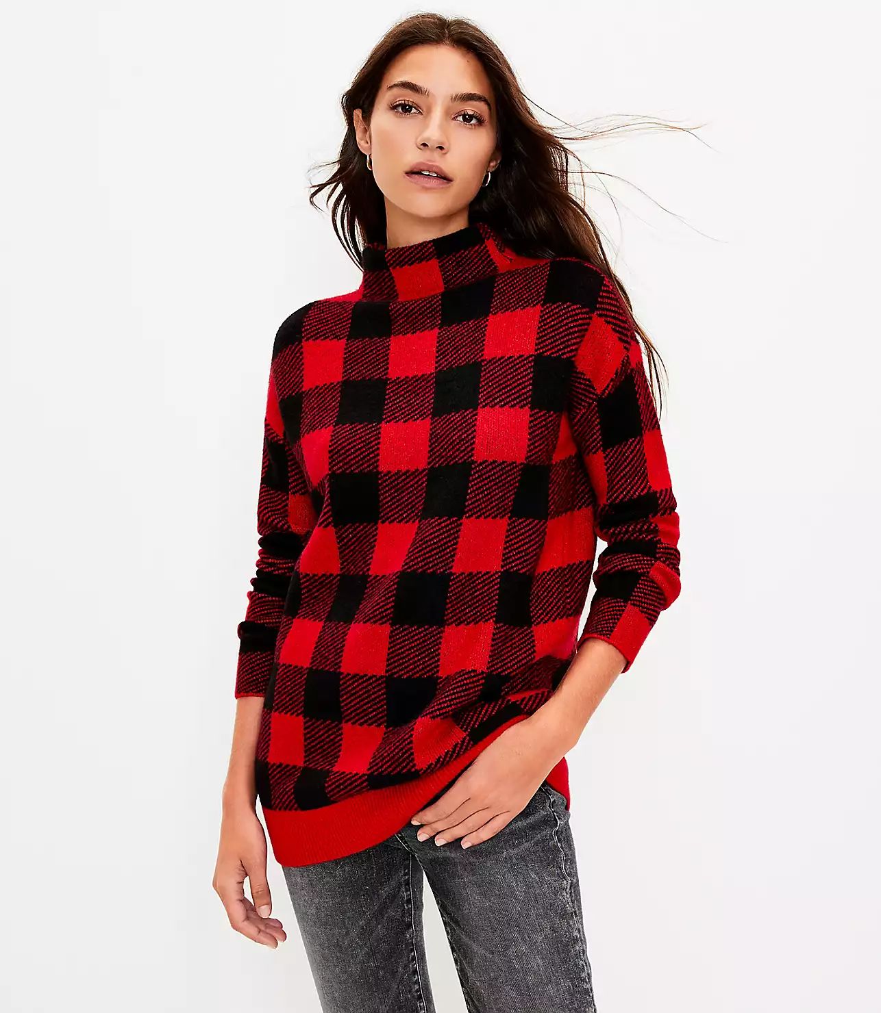 Buffalo Plaid Turtleneck Tunic Sweater | LOFT