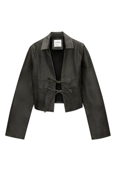 Faux leather shirt with ties | PULL and BEAR UK