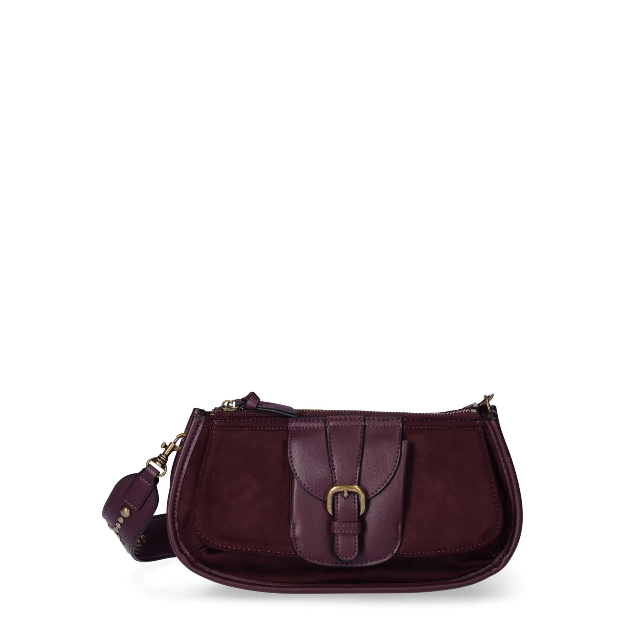 No Boundaries Women's Buckle-Detailed Saddle Mini Bag Berry | Walmart (US)